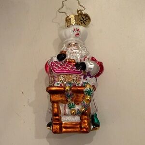Festive Christopher radko Santa Claus Ornament with Gold Accents